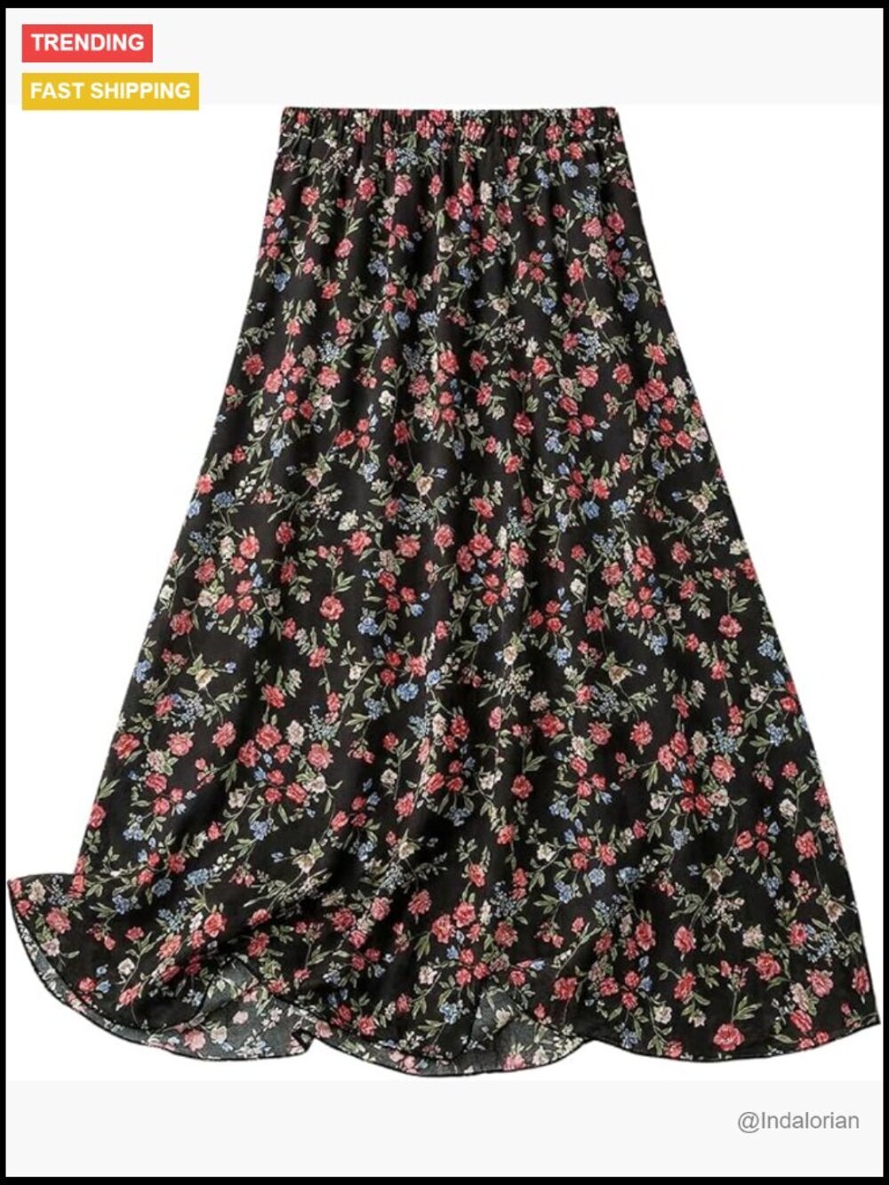Vintage Floral Printed A Line High Waist Flare Flowy Midi Skirt